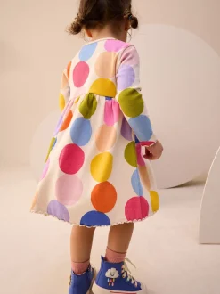 Next - Robe côtelée à manches longues (3mois-7ans) à pois arc-en-ciel Clearance