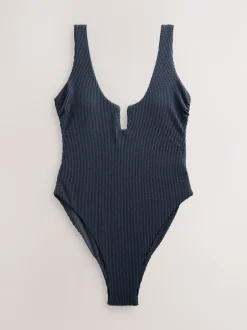 Next Acier Bleu Effet froissé - Maillot de bain décolleté avec contrôle de l'abdomen Sale