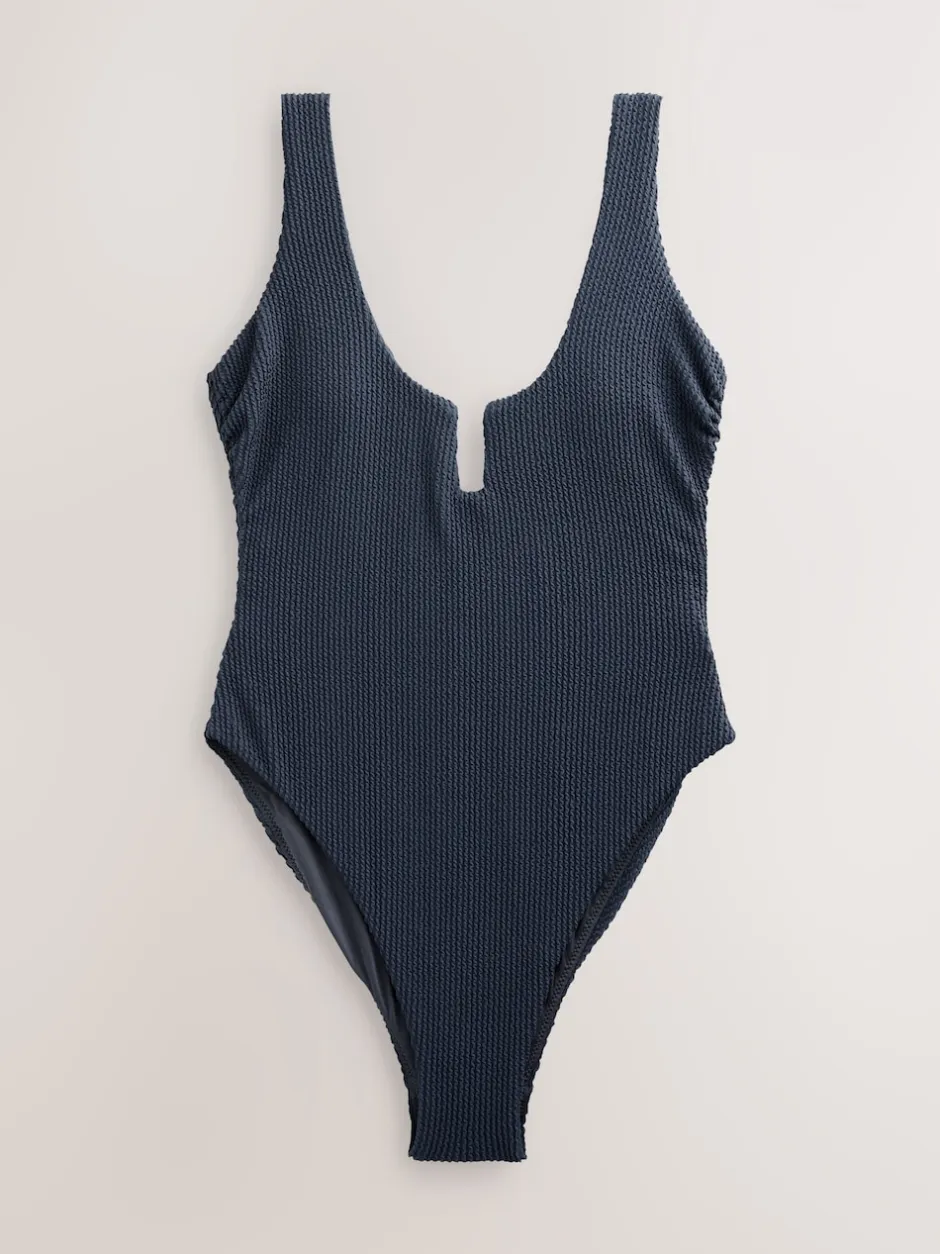 Next Acier Bleu Effet froissé - Maillot de bain décolleté avec contrôle de l'abdomen Sale