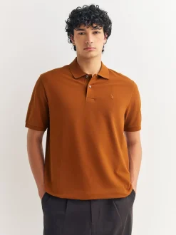 Next - Ajustement régulier - Polo Manches courtes Pique Ambre orange Clearance