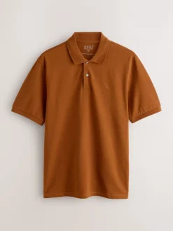 Next - Ajustement régulier - Polo Manches courtes Pique Ambre orange Clearance
