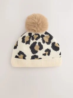 Next animal - Chapeau à pompons en maille imprimé bébé (0mois-2ans) New