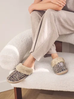 Next animal - Chaussons mules doublés de daim en fausse fourrure Best