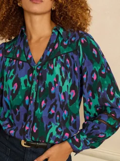 Love & Roses Animal bleu - Chemise à manches longues boutonnée Discount