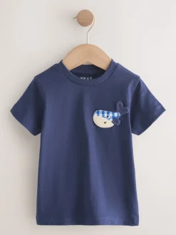 Next Animal de la mer bleu marine - Lot de 3 t-shirts appliqués à manches courtes (3mois7ans) Outlet