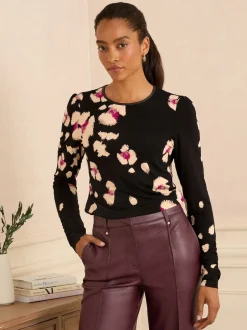 Love & Roses Animal de placement Noir - Top en jersey Manches longues Hot