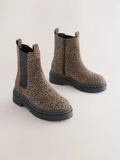 Next Animal Léopard Imprimé - Bottes Chelsea épaisses en cuir Online