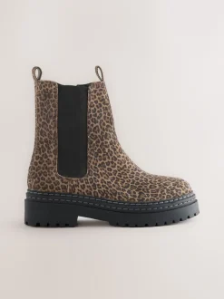 Next Animal Léopard Imprimé - Bottes Chelsea épaisses en cuir Online