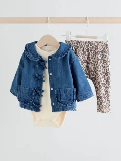 Next Animal neutre - Ensemble bébé veste en jean, haut et leggings 3 pièces (0mois-2ans) Outlet