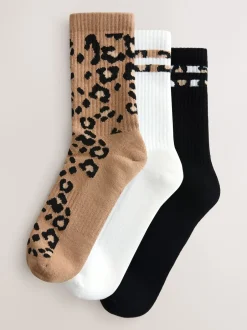 Next - Chaussettes de sport à semelles coussinées 3 Pack avec soutien de la voûte plantaire Animal rayé New