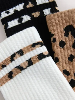 Next - Chaussettes de sport à semelles coussinées 3 Pack avec soutien de la voûte plantaire Animal rayé New