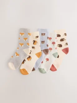 Next - Chaussettes en coton éponge riche 5 Lot Animaux écrus des bois Outlet