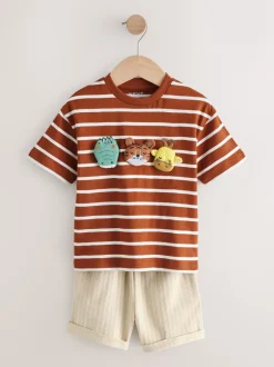 Next Animaux rembourrés Rayures marron rouille - Ensemble T-shirt et short Manches courtes (3mths-7yrs) Best