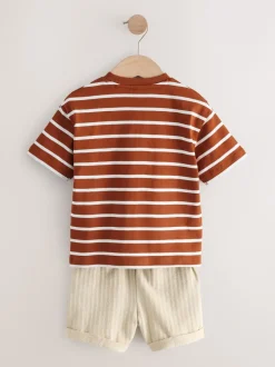 Next Animaux rembourrés Rayures marron rouille - Ensemble T-shirt et short Manches courtes (3mths-7yrs) Best