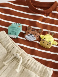 Next Animaux rembourrés Rayures marron rouille - Ensemble T-shirt et short Manches courtes (3mths-7yrs) Best