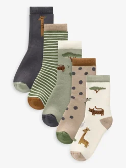 Next - Chaussettes en coton éponge riche 5 Lot Animaux safari Discount