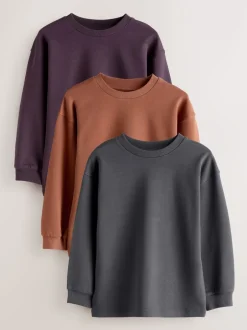 Next Anthracite/baie/fauve - T-shirts épais décontractés à manches longues Lot de 3 (3-16ans) Discount