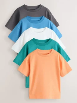 Next - T-shirt Manches courtes 5 Pack (3mois-7ans) Anthracite/Blanc/Bleu/Orange/Vert Discount