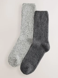 Next Anthracite/gris clair - Lot de 2 paires de chaussettes moelleuses Clearance