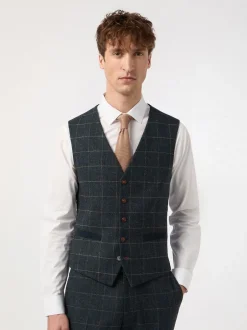 Antique Rogue Dax Bleu canard Herringbone Carreaux Gilet Hot