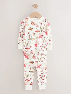 Next Applique Fleuri Rouge/Rose - Lot de 3 pyjamas Snuggle (9mois-9ans) Clearance