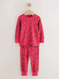 Next Applique Fleuri Rouge/Rose - Lot de 3 pyjamas Snuggle (9mois-9ans) Clearance