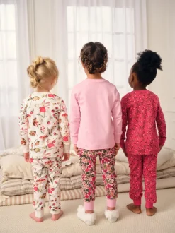 Next Applique Fleuri Rouge/Rose - Lot de 3 pyjamas Snuggle (9mois-9ans) Clearance