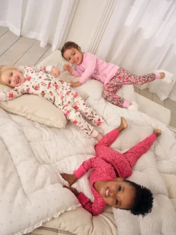 Next Applique Fleuri Rouge/Rose - Lot de 3 pyjamas Snuggle (9mois-9ans) Clearance