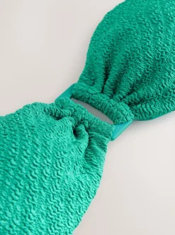 Next Aqua Vert Effet froissé - Haut de bikini bandeau à bordures Online