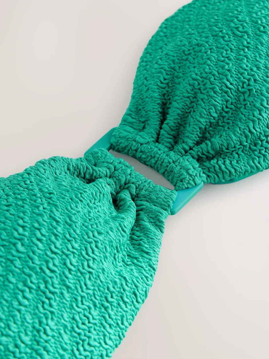 Next Aqua Vert Effet froissé - Haut de bikini bandeau à bordures Online