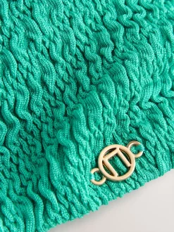 Next Aqua Vert Effet froissé - Haut de bikini bandeau à bordures Online