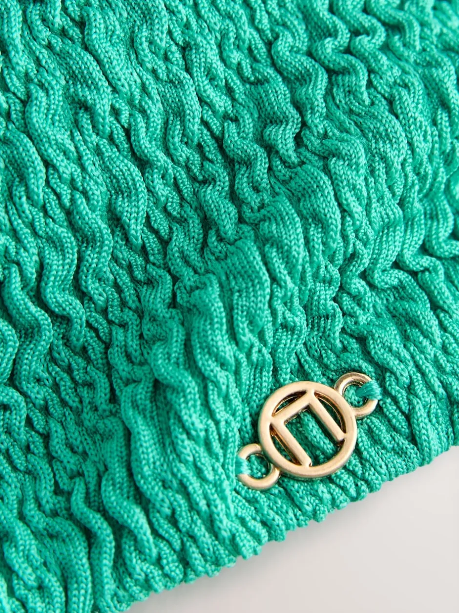 Next Aqua Vert Effet froissé - Haut de bikini bandeau à bordures Online