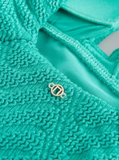 Next - Maillot de bain plongeant et galbant avec contrôle du ventre Aqua Vert Effet froissé Texturé Sale