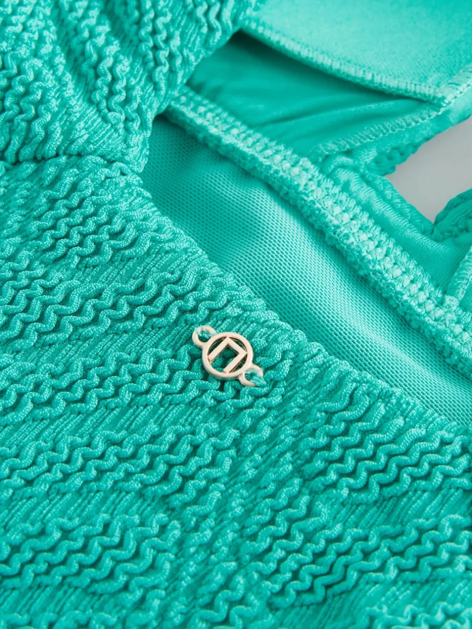 Next - Maillot de bain plongeant et galbant avec contrôle du ventre Aqua Vert Effet froissé Texturé Sale