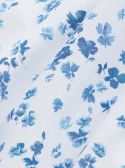 Next Aquarelle blanc/bleu fleuri - Chemise formelle imprimée 100% coton à manches longues et poignets simples Clearance
