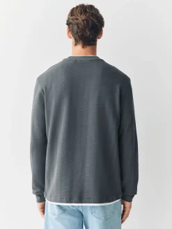 Next Ardoise Gris - T-shirt à manches longues avec faux col rond Clearance