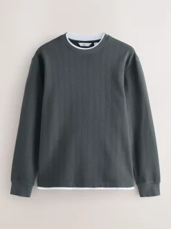 Next Ardoise Gris - T-shirt à manches longues avec faux col rond Clearance