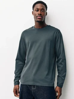 Next Ardoise/vert/écru/orange/marron - Ajustement régulier - T-shirt à coupe classique à manches longues en coton 100 %, lot de 5 New