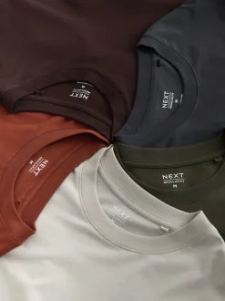 Next Ardoise/vert/écru/orange/marron - Ajustement régulier - T-shirt à coupe classique à manches longues en coton 100 %, lot de 5 New
