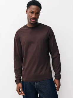 Next Ardoise/vert/écru/orange/marron - Ajustement régulier - T-shirt à coupe classique à manches longues en coton 100 %, lot de 5 New