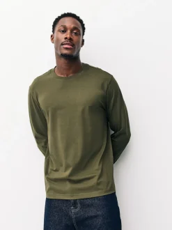 Next Ardoise/vert/écru/orange/marron - Ajustement régulier - T-shirt à coupe classique à manches longues en coton 100 %, lot de 5 New