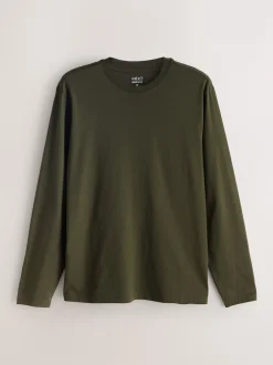 Next Ardoise/vert/écru/orange/marron - Ajustement régulier - T-shirt à coupe classique à manches longues en coton 100 %, lot de 5 New