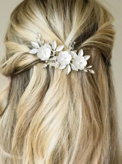 Ivory & Co Argent - Pince à fleurs émaillées et cristaux de gardénia Best