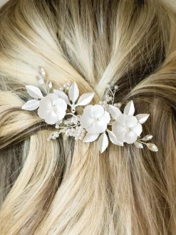 Ivory & Co Argent - Pince à fleurs émaillées et cristaux de gardénia Best