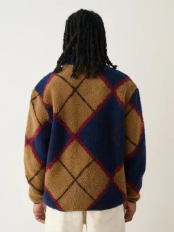 Next Argyle bleu marine/marron fauve - Zippé sur toute la longueur - Polaire imprimée Clearance