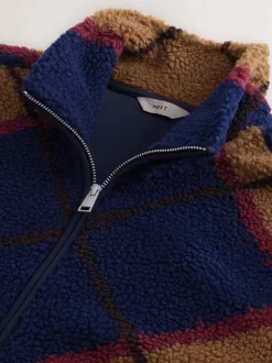 Next Argyle bleu marine/marron fauve - Zippé sur toute la longueur - Polaire imprimée Clearance