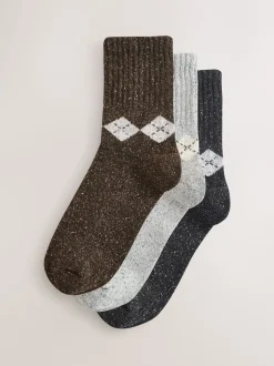 Next - Laine thermale Blend Chaussettes de cheville 3 Lot avec soie Argyle neutre Sale