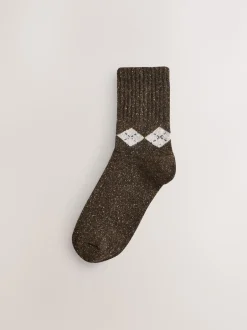 Next - Laine thermale Blend Chaussettes de cheville 3 Lot avec soie Argyle neutre Sale