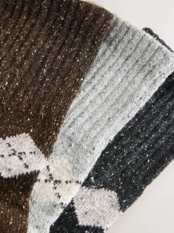 Next - Laine thermale Blend Chaussettes de cheville 3 Lot avec soie Argyle neutre Sale