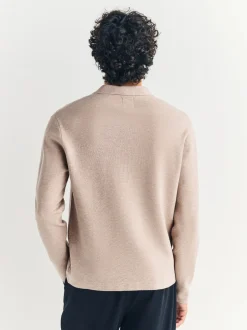 Next - Col zippé - Polo N.premium en maille à manches longues haut de gamme à manches longues Avoine Sale